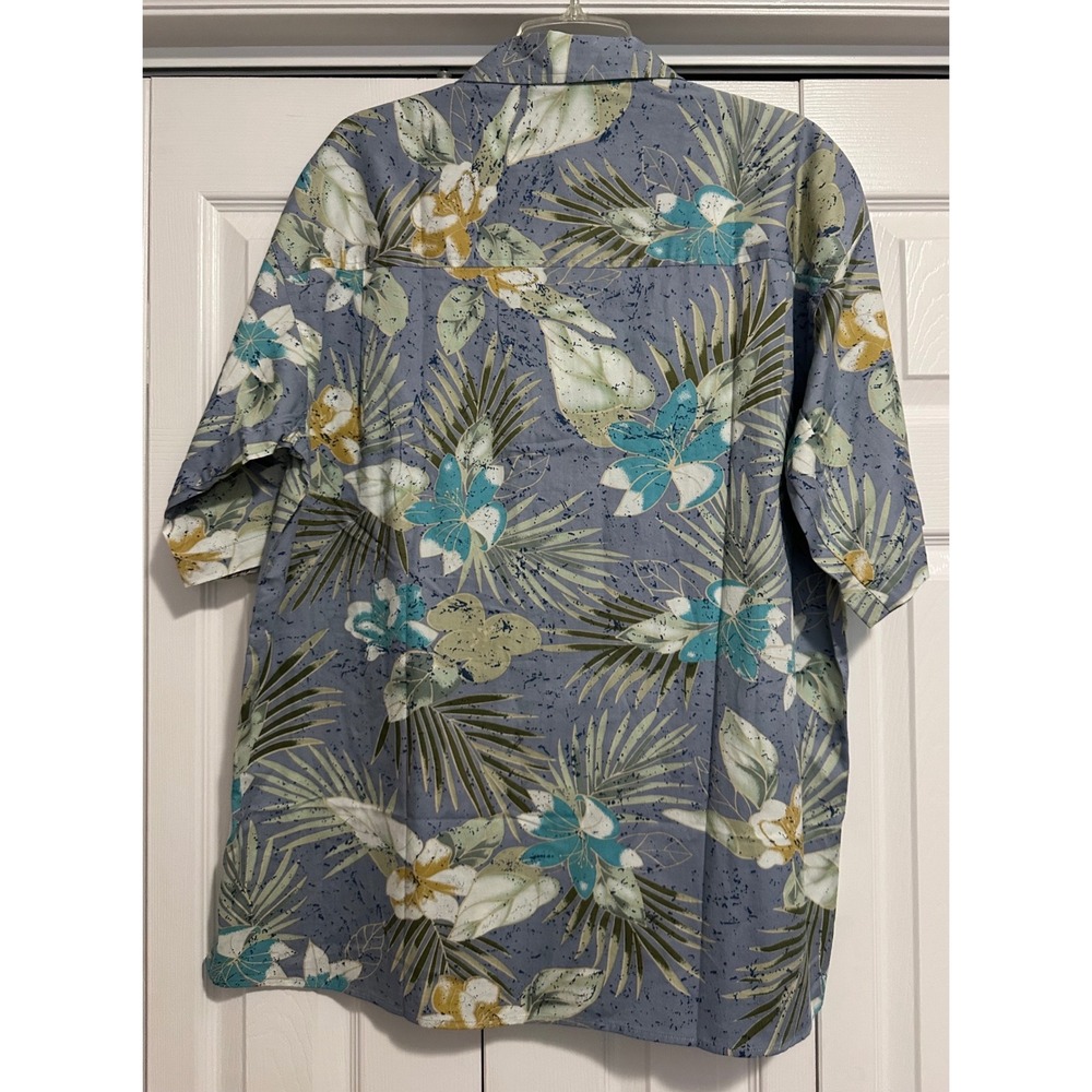 Cotton Traders Mens Large Blue Tropical Floral Palm Cotton Hawaiian Shirt NWT - Picture 9 of 9